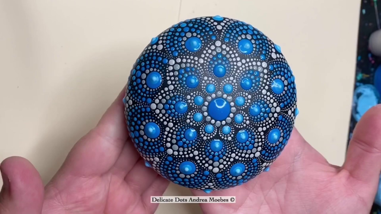 Blue and Silver Dot Mandala Stone Painting