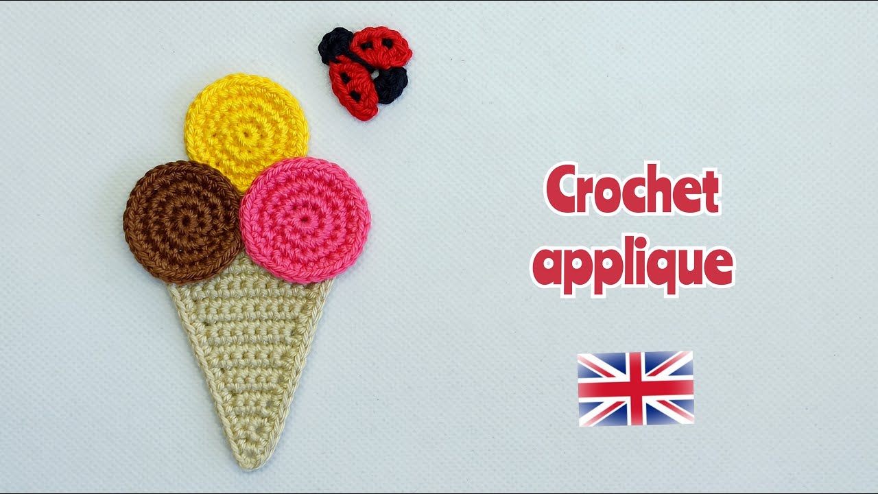 Ice cream and lagybug as a crochet applique