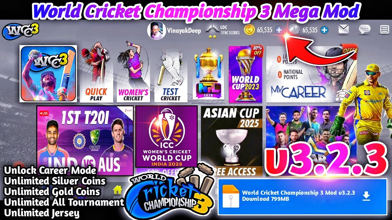World Cricket Championship 3 Mod Apk v3.2.3 | Career Mode Unlock and Unlimited Money | WCC3 Hack