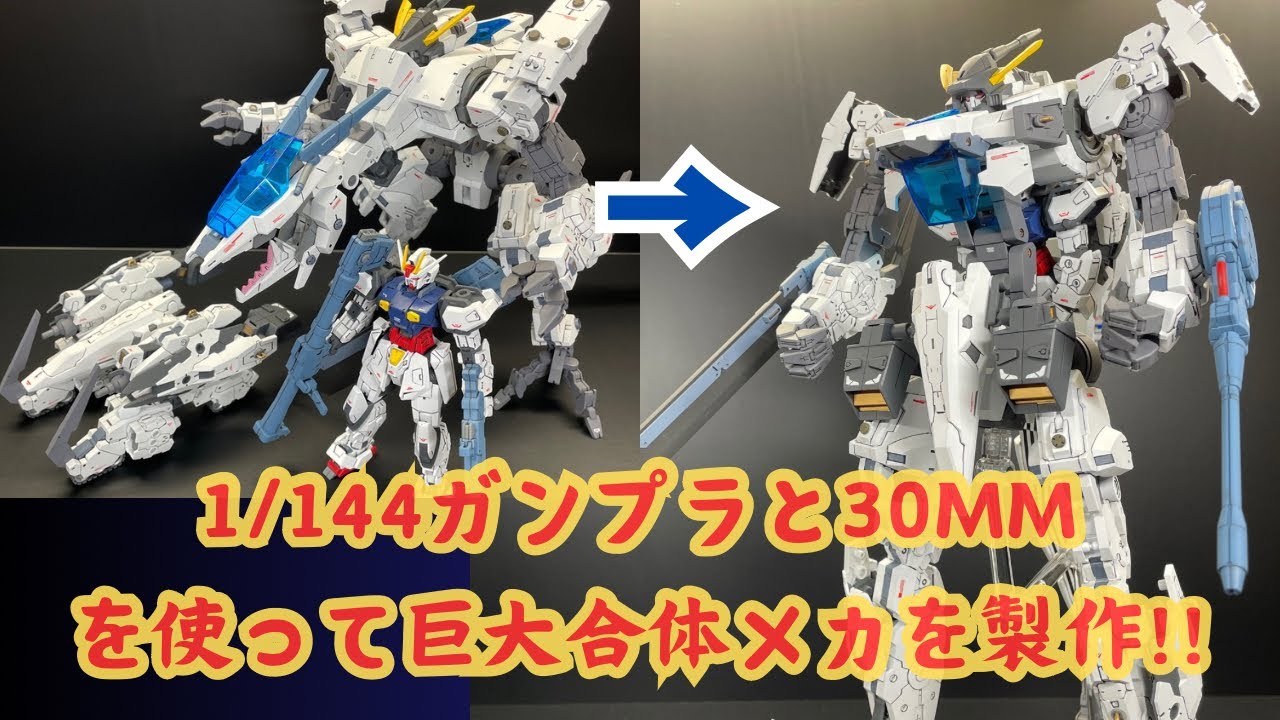 [ガンプラ・30MM]1/144EGストライクガンダムと30MMの大型キットプロヴェデルを使用して合体メカを製作。