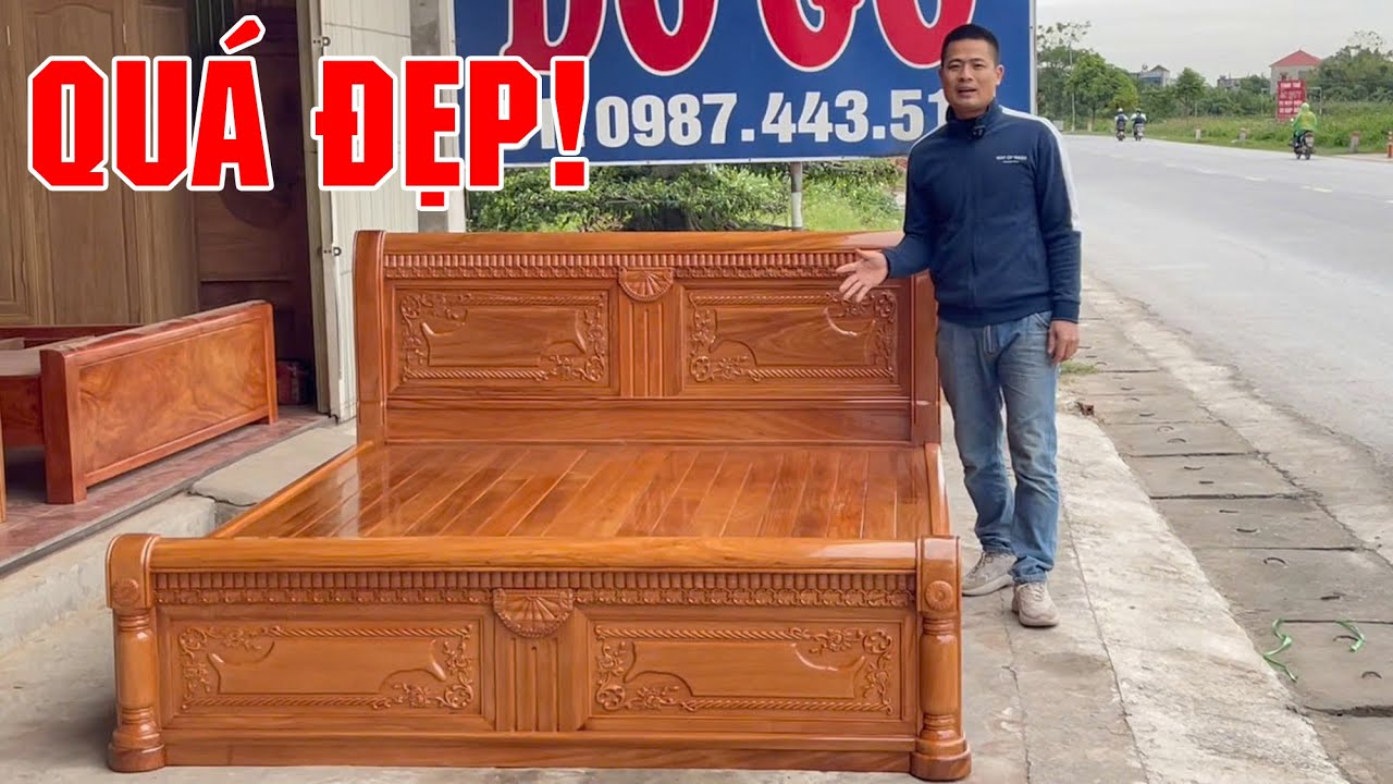 Giường Gỗ Đẹp - Mẫu Giường Ngủ Gỗ Gõ Đỏ Sang Trọng Đẳng Cấp - Dùng Cả Đời Không Lo Hỏng