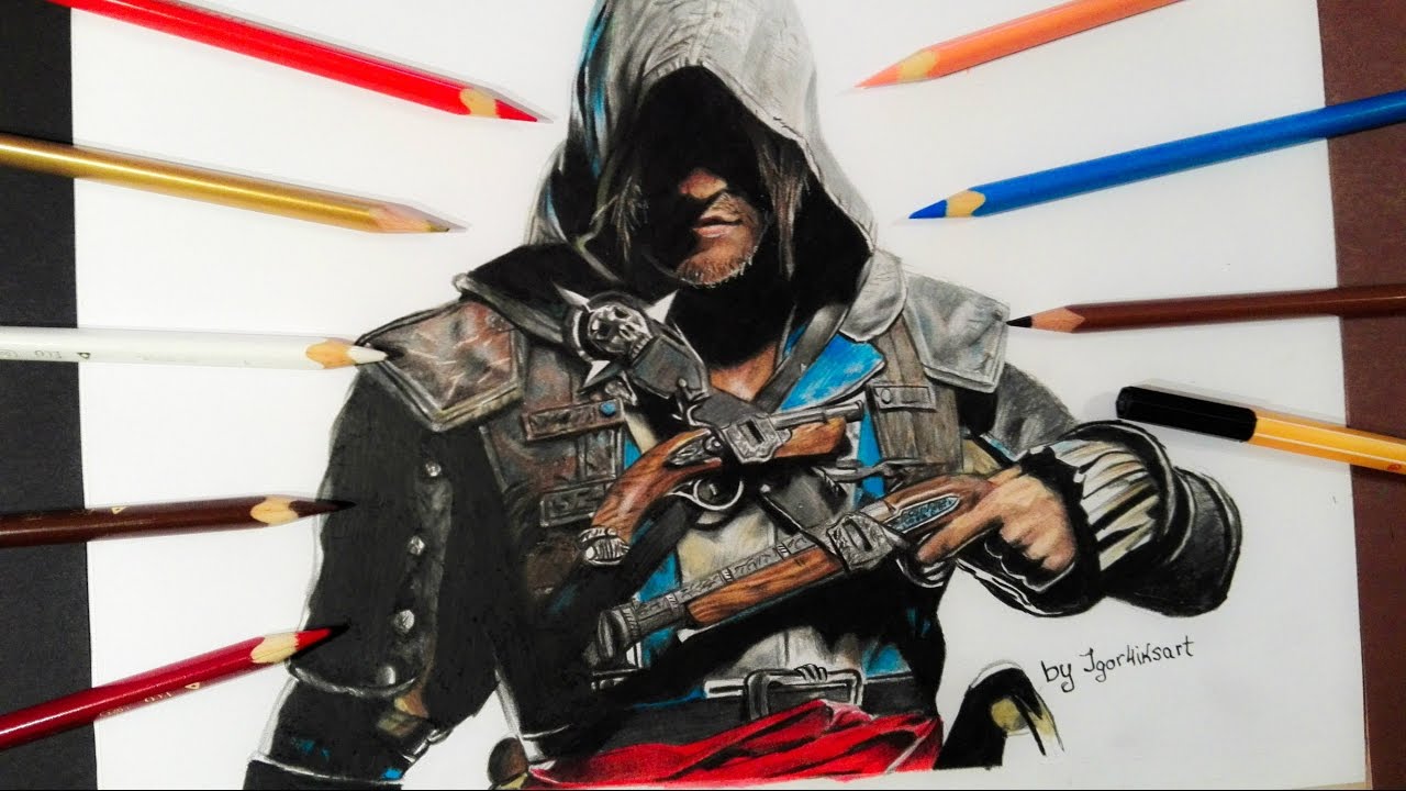 Speed drawing : Assassin's Creed 4  🔫/ Black Flag ( Edward Kenway ) 🎨
