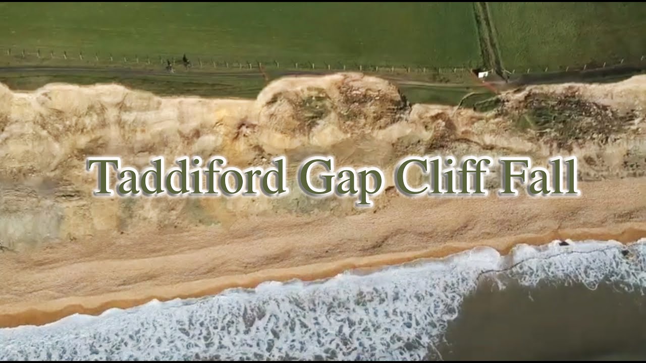 Drone footage of Taddiford Gap Cliff Fall, Barton-on-Sea, New Forest, Hampshire, UK