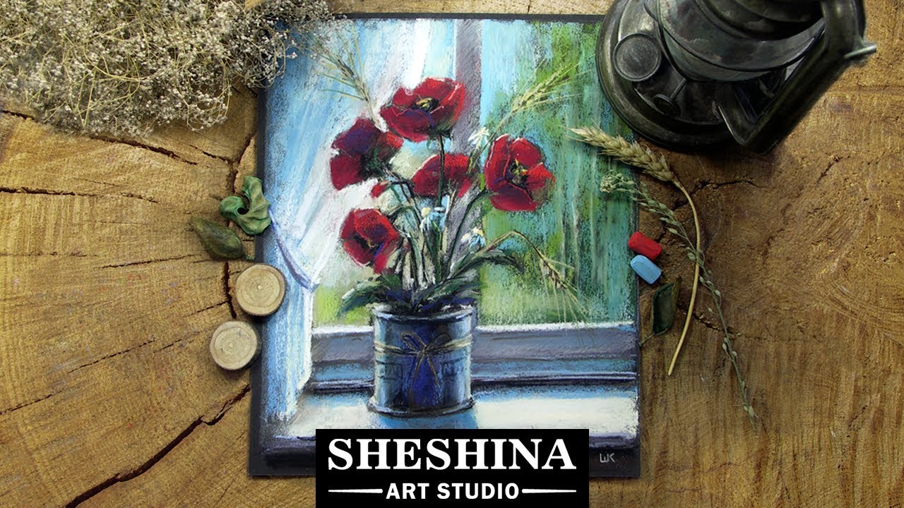 How to draw poppies with soft pastels 🎨 FLOWERS