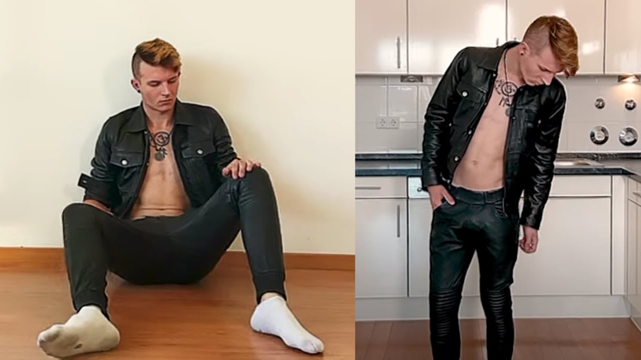 BIRDCAGE KIEL  Leder-Typ auf den Weg zur Gay Bar in Bockle Lederhose und Lederjacke BOCKLEDER.DE
