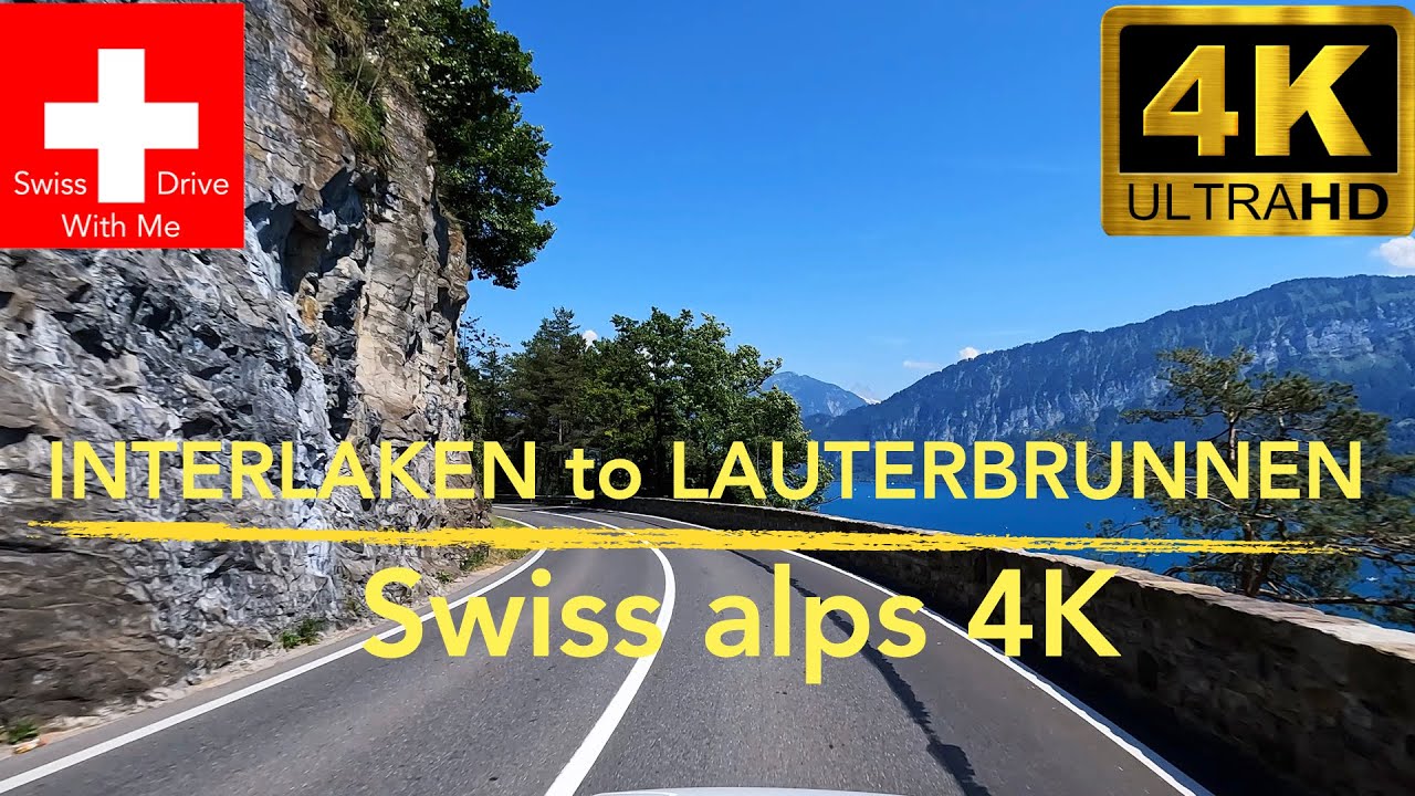 Driving in Switzerland Interlaken to Lauterbrunnen, the most beautiful village in Swiss alps 4k.