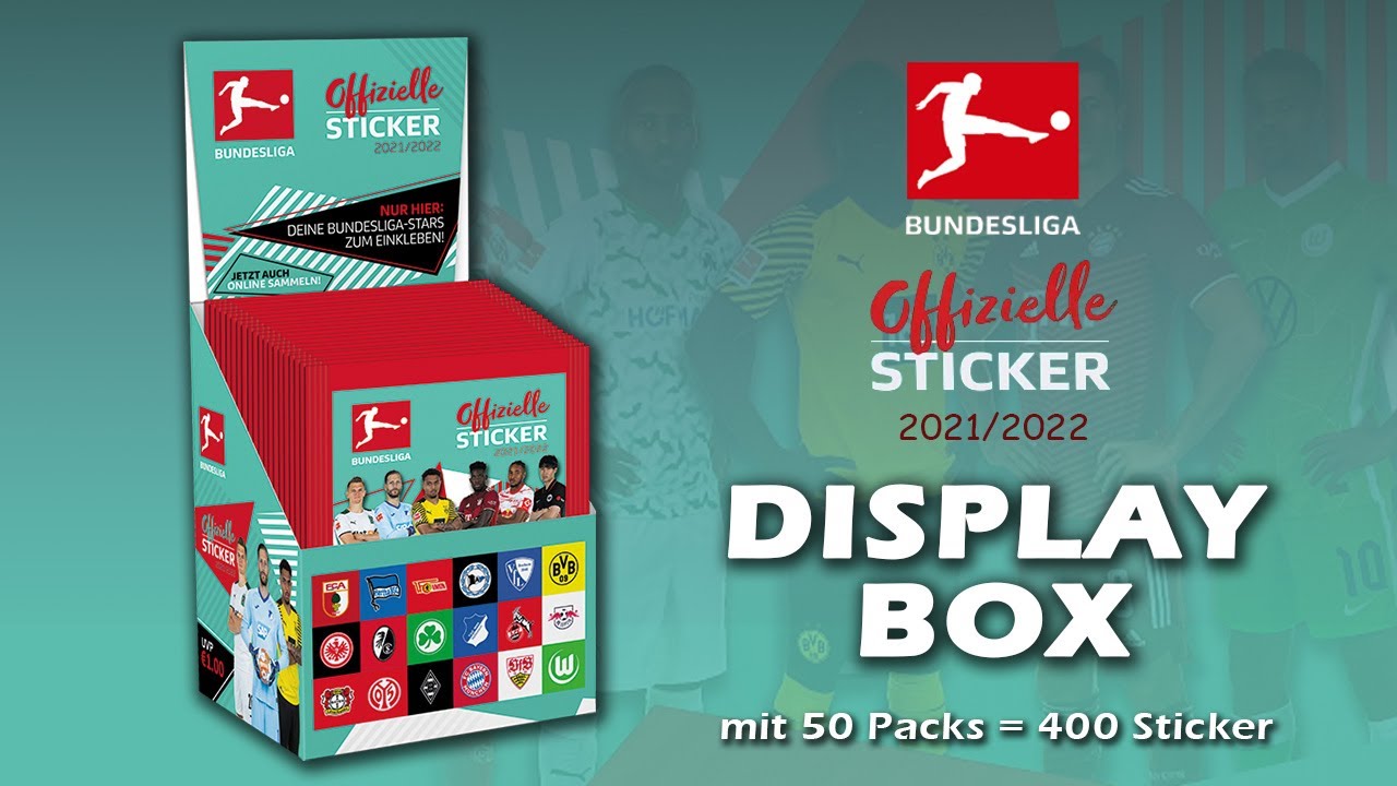 TOPPS Bundesliga 2021/22 Sticker - Komplette DISPLAY BOX mit 50 Packs (= 400 Sticker)