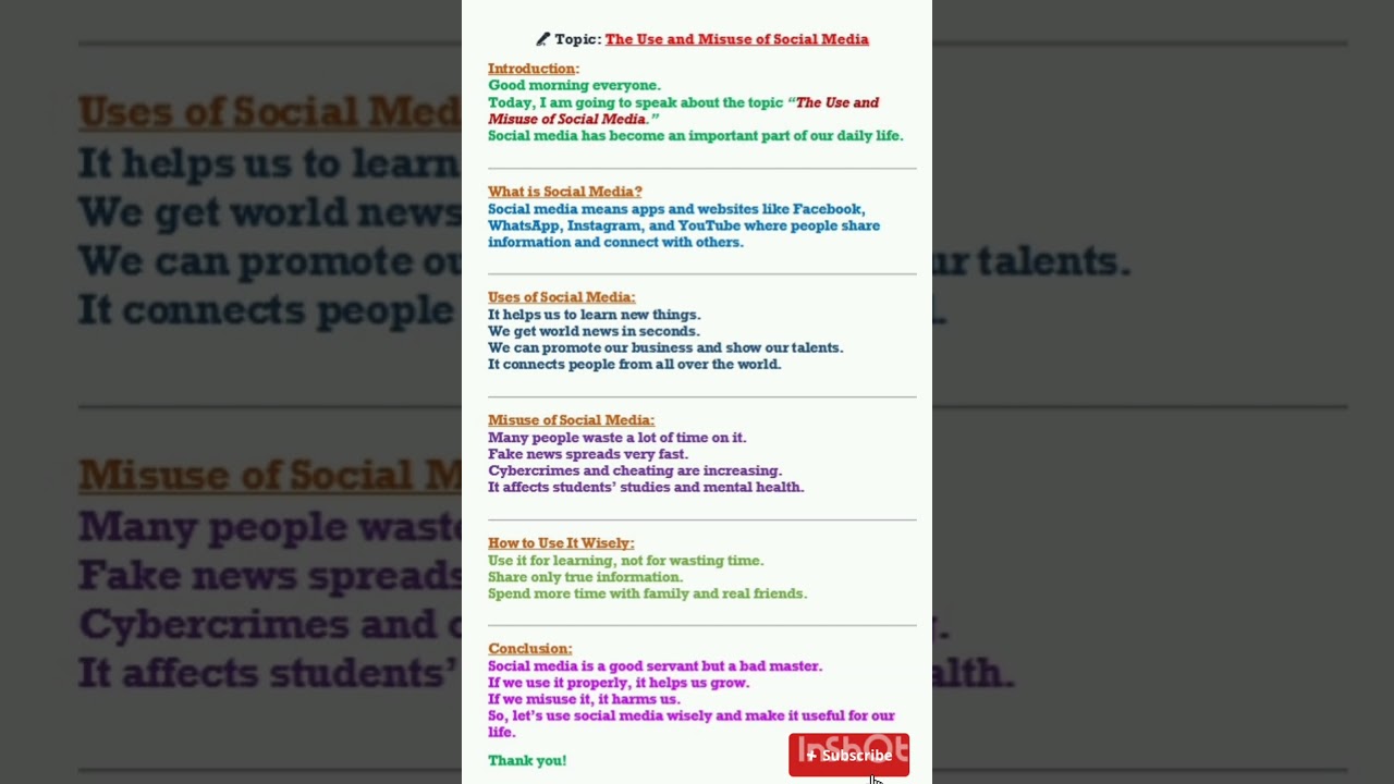 The Use and Misuse of Social Media | 2-Minute English Speech | Public Speaking Practice