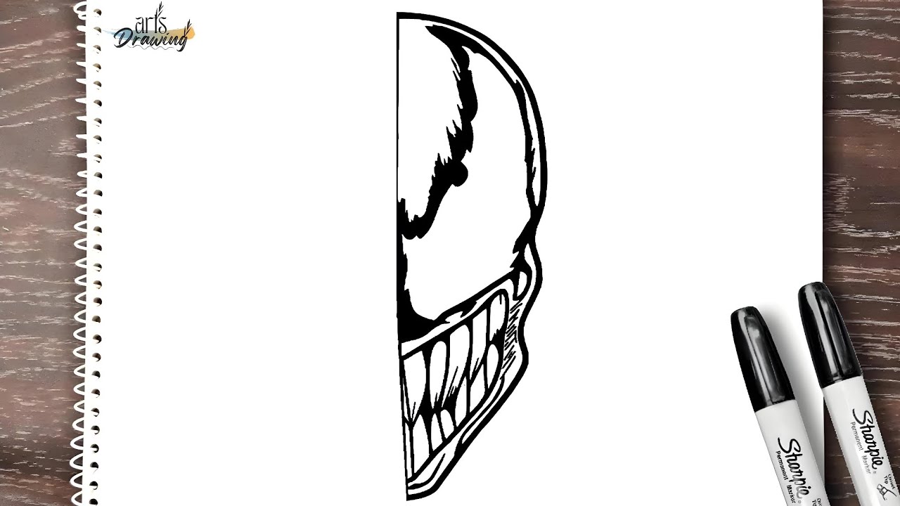 Half Face Venom: Easy Step By Step Drawing
