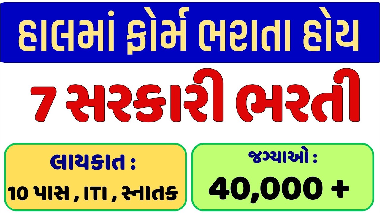 હાલમાં ફોર્મ ભરાતા હોય તેવી 7 સરકારી ભરતી | 10 પાસ, ITI, સ્નાતક નોકરી| Top 7 Sarkari Naukari 2025