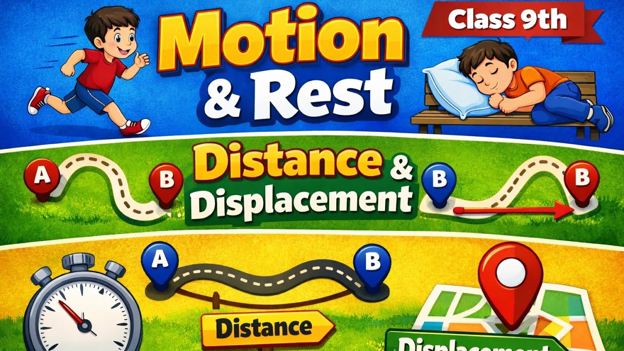  Class 9 🔥 NCERT 1️⃣ Motion, Rest, Distance & Displacement | Full Concept in One Shot 🚀
