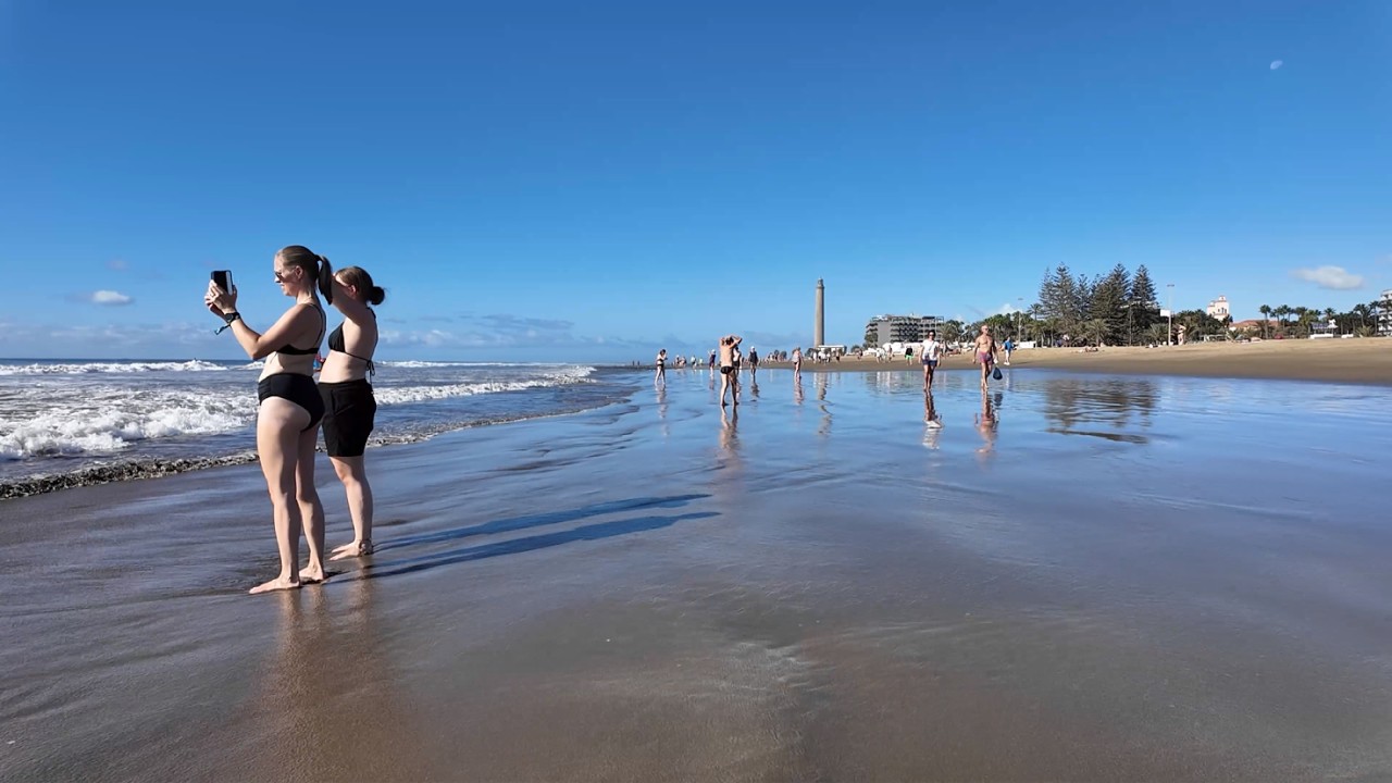Maspalomas Beach Walk | Gran Canaria Sunny Day 4K