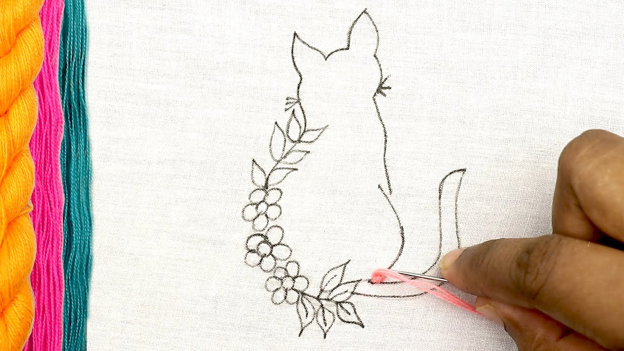 very cute hand embroidery designs of a kitty's back side - amazing handmade Cat embroidery design