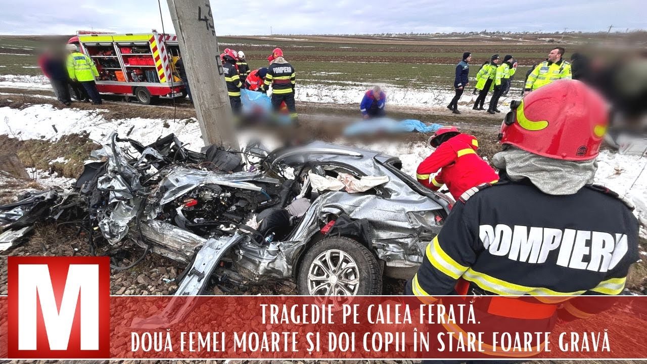 Două femei decedate și doi copii în stare gravă, după ce mașina în care erau a fost izbită de tren