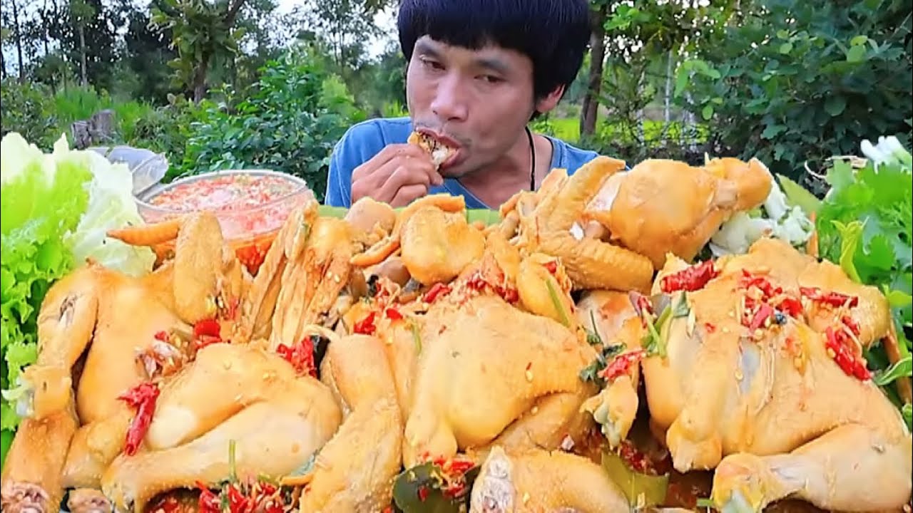 นึ่งไก่จิ้มแจ่วพริกสดป่นแมงดาแกล้มผักสดแซ่บคักอีหลีครับพี่น้องMUKBANG EATING SHOW/โก้อีสานพาแดก