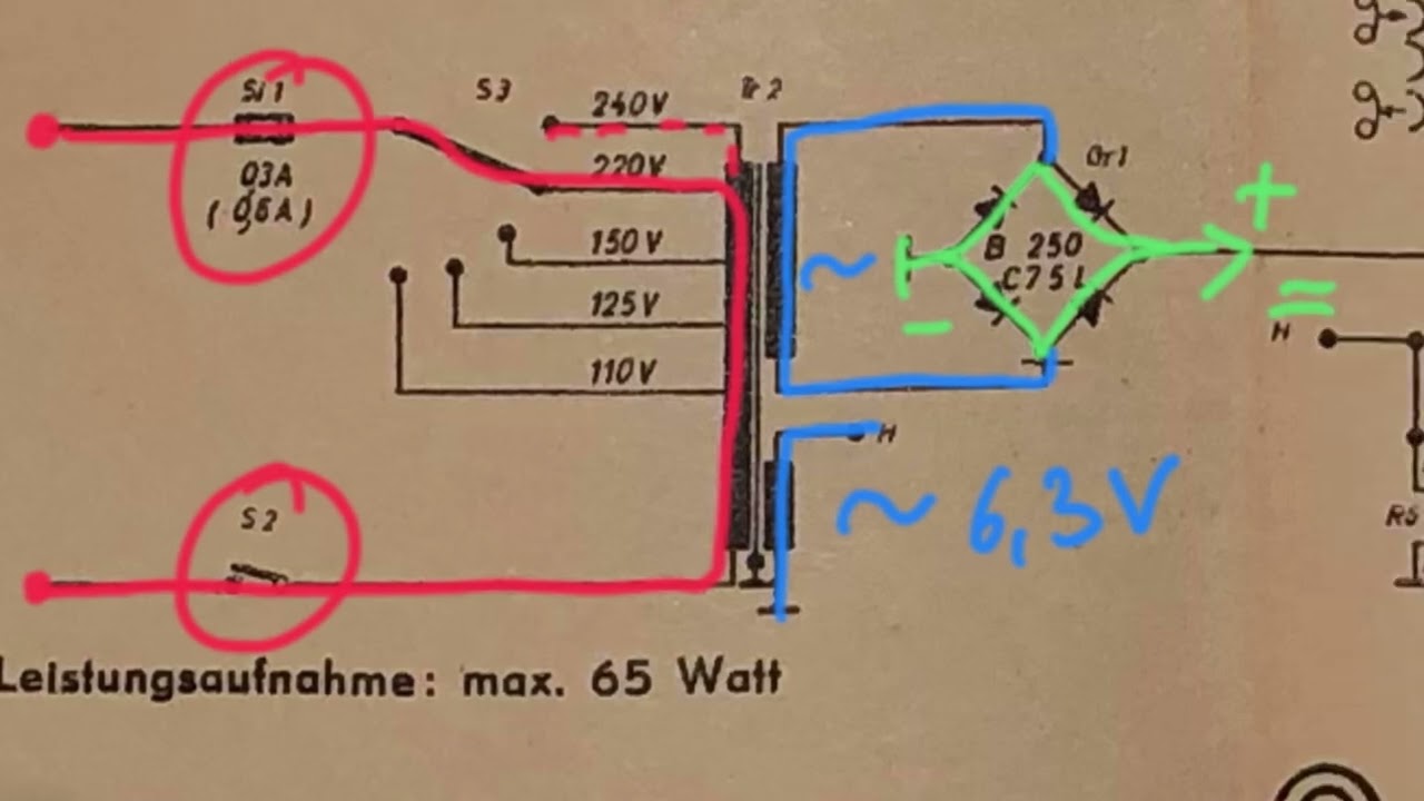 Netzteile von R&ouml;hrenradios einfach erkl&auml;rt am Beispiel eines AEG Super 3D 5076