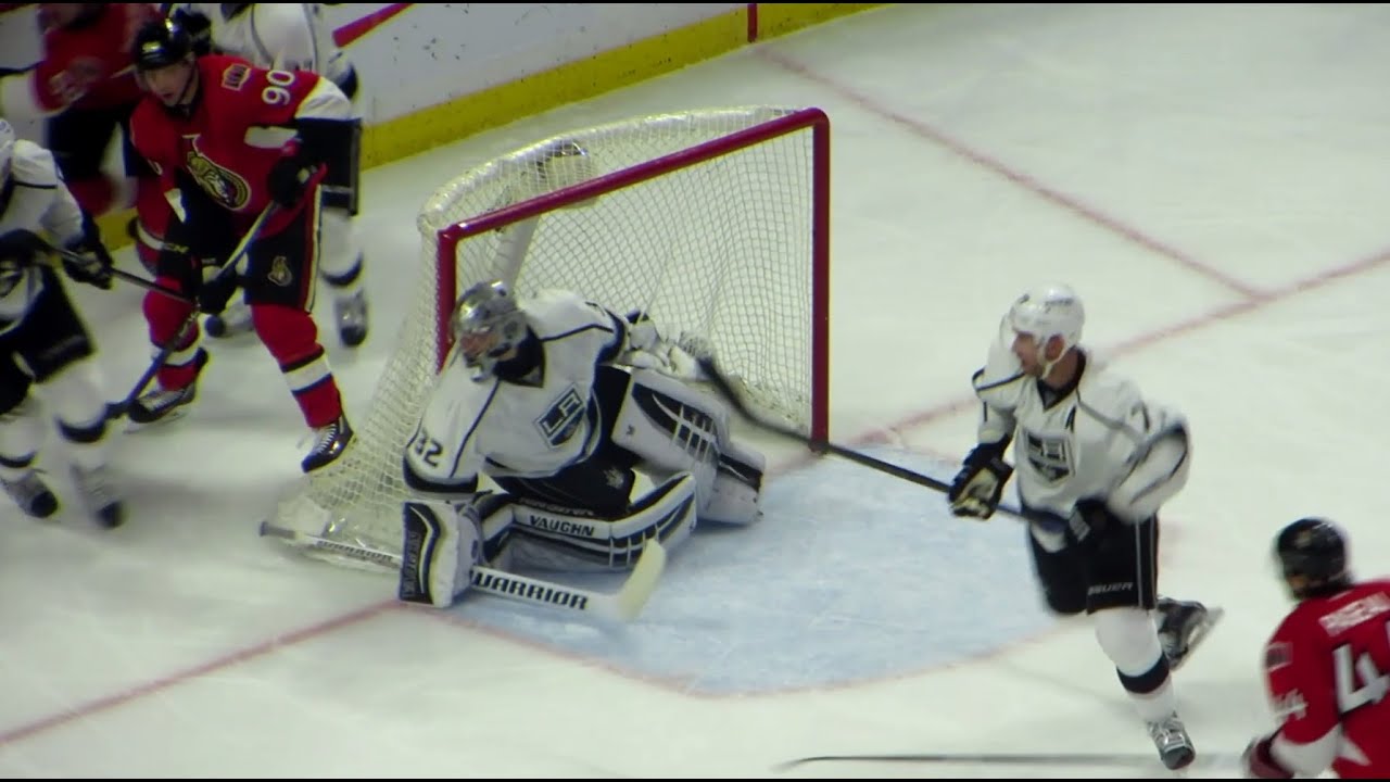 Jonathan Quick in action during the Kings @ Senators hockey game