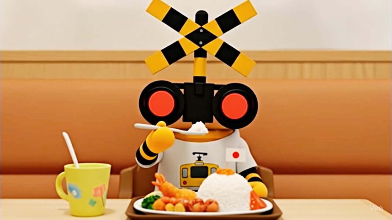 ファミレスに行く踏切家族！上手に食べれるかな？　踏切アニメ　カンカン　踏切　fumikiri railroadcrossing keretaapi levelcrossing