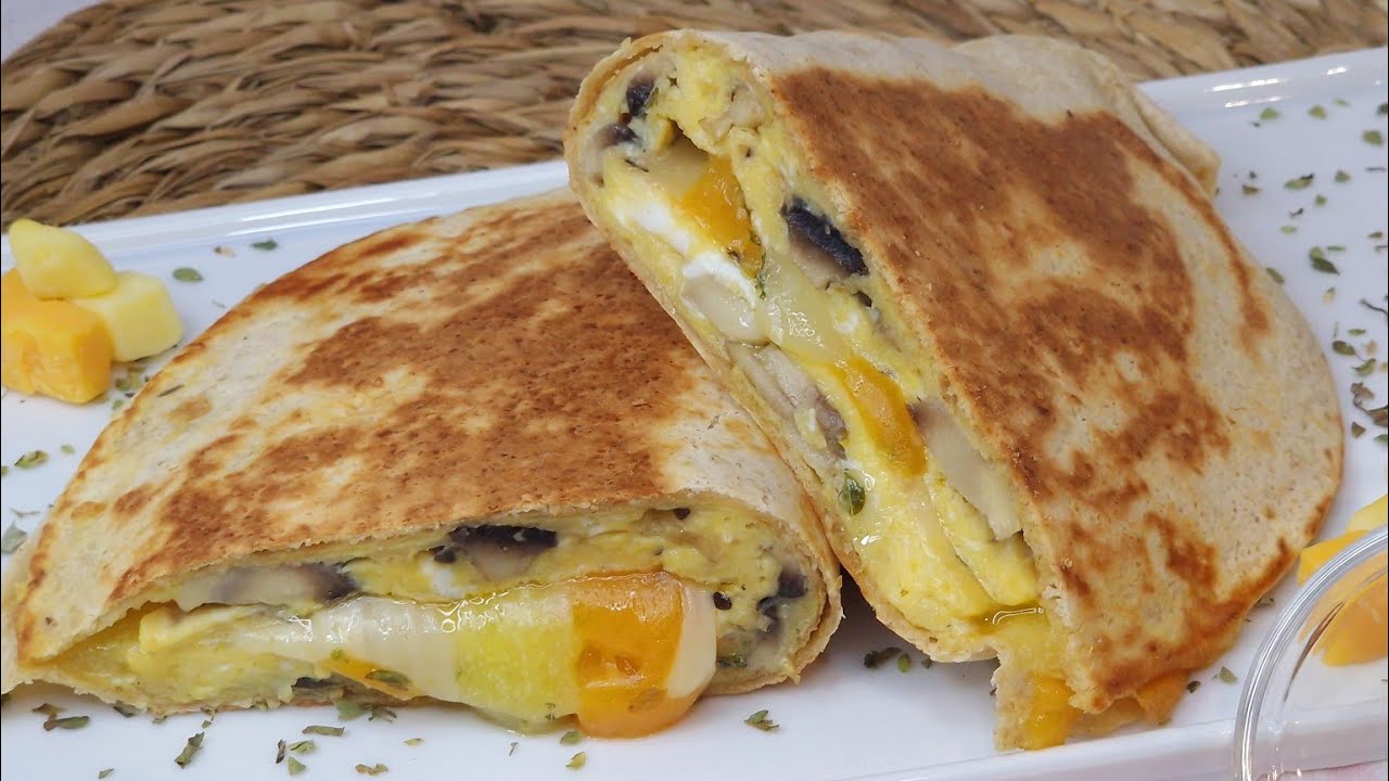 “Cena Saludable en 10 Minutos 🌯 Wrap Cremoso de Champiñones y Queso”