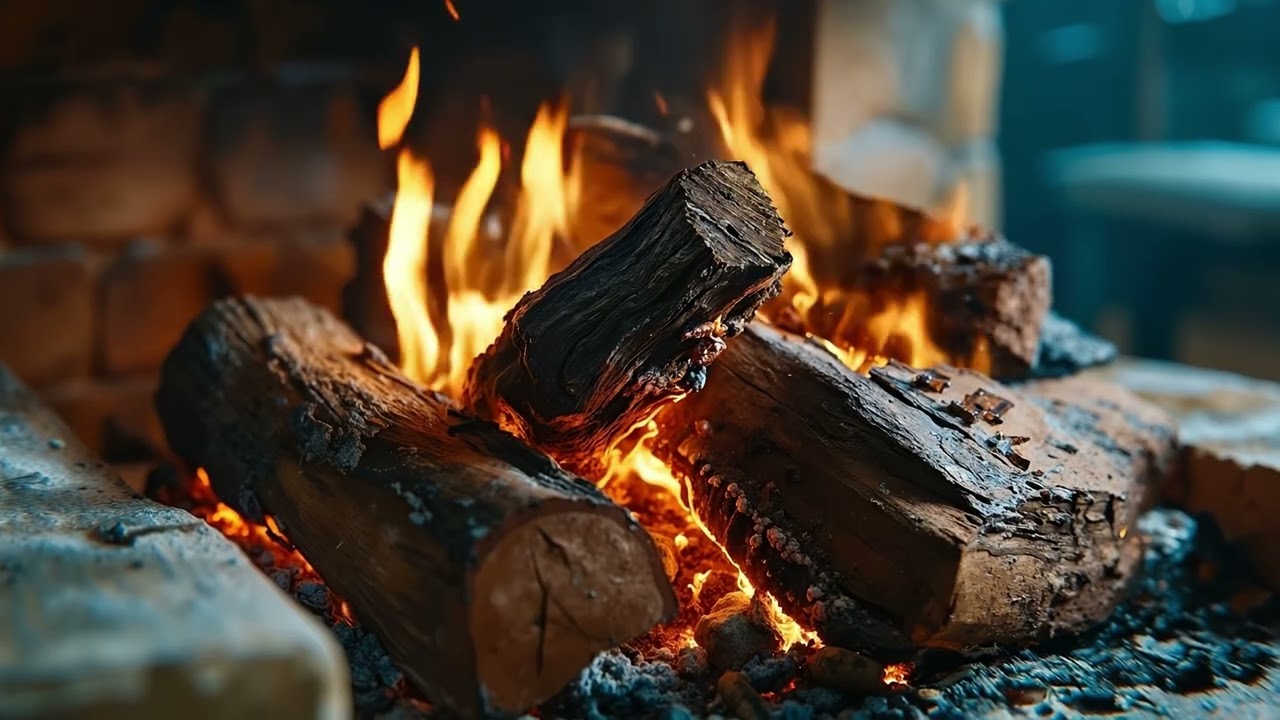 Burning Logs Close-Up for Relaxing Sleep and Focus
