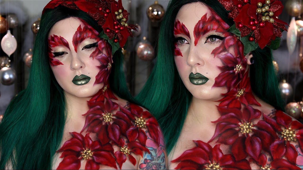 Poinsettia Poison Ivy Bodypaint & Makeup Tutorial
