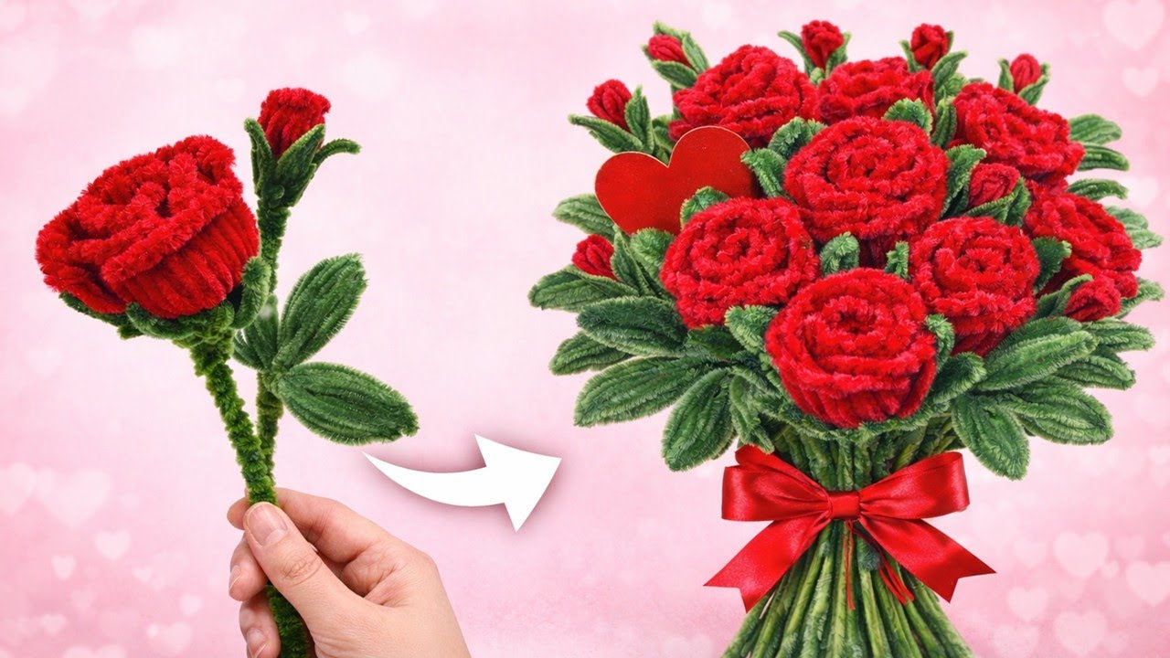 Pfeifenreiniger Blumen basteln 🌹 Rosen zum Valentinstag DIY