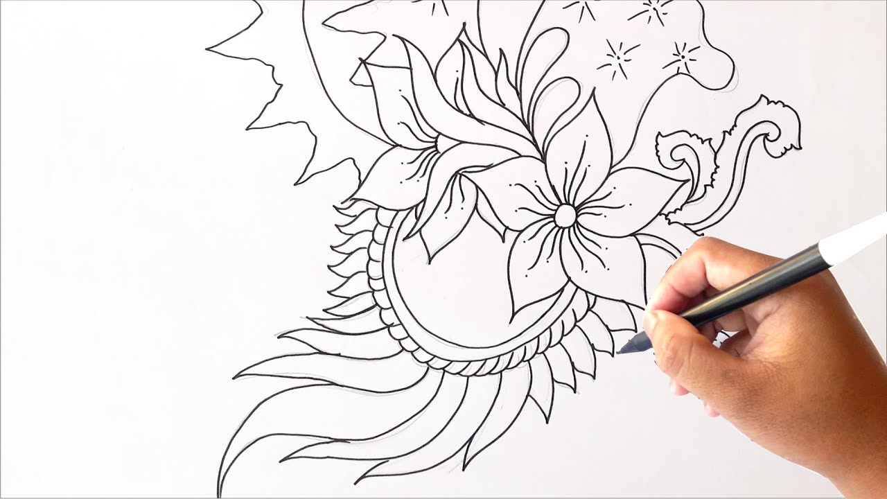 bunga dahlia - cara menggambar batik yang mudah  || How to draw batik