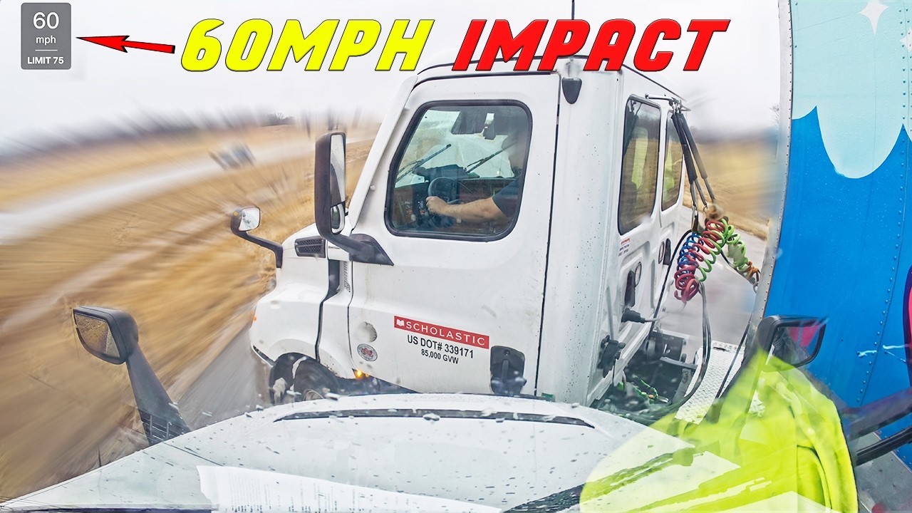 TRUCKER GETS HIT AT 60MPH BY ANOTHER SEMI-TRUCK AFTER LOSING CONTROL
