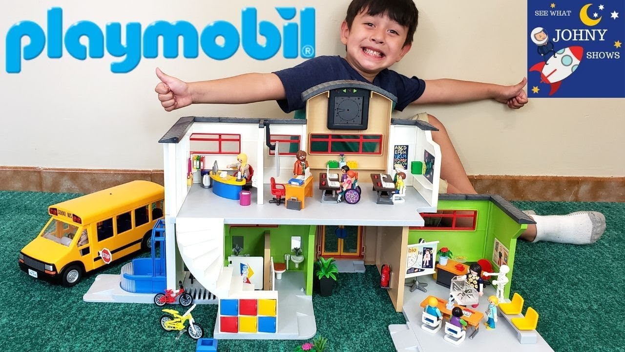 NEW Playmobil City Life Furnished School Building & Playmobil School Bus Toy
