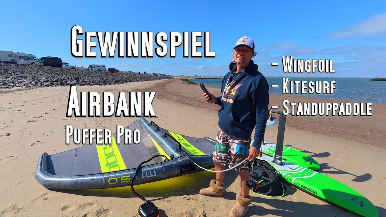 Gewinnspiel: Airbank Puffer Pro, e- Pumpe SUP Wingfoil Kitesurf Standuppaddle Powerbank, Akku-Pumpe.