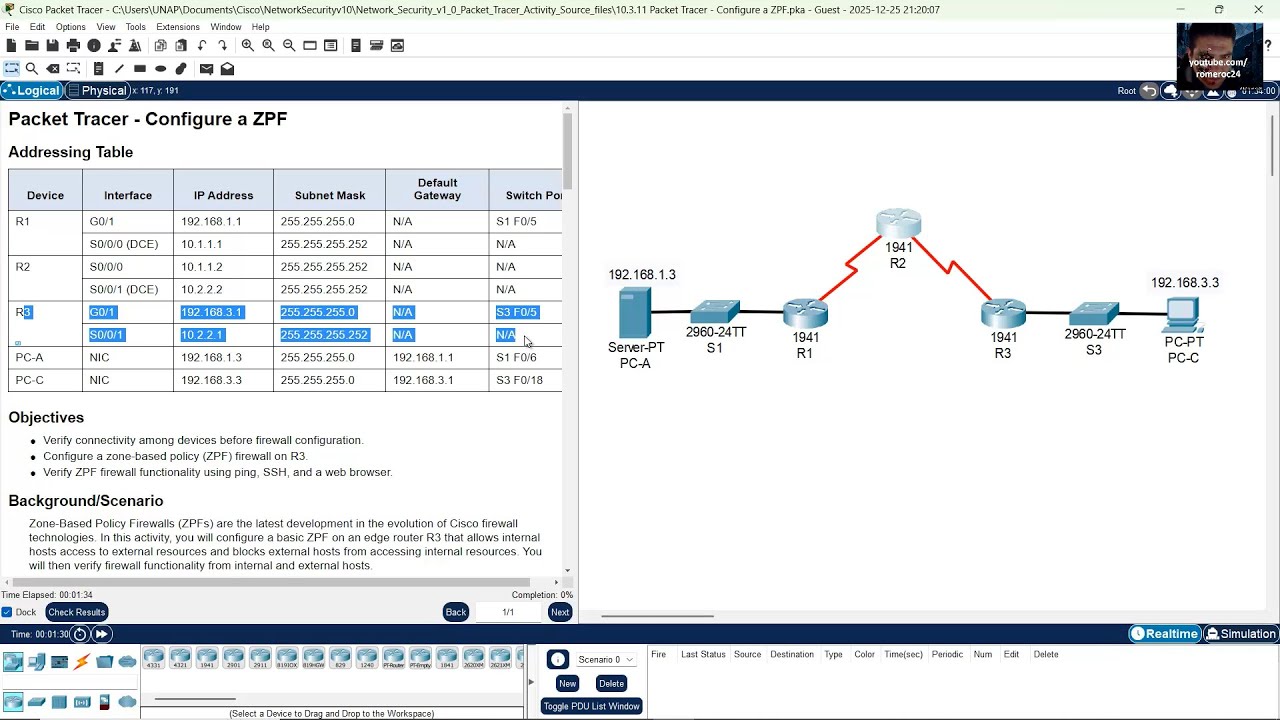 10.3.11 Packet Tracer — настройка ZPF