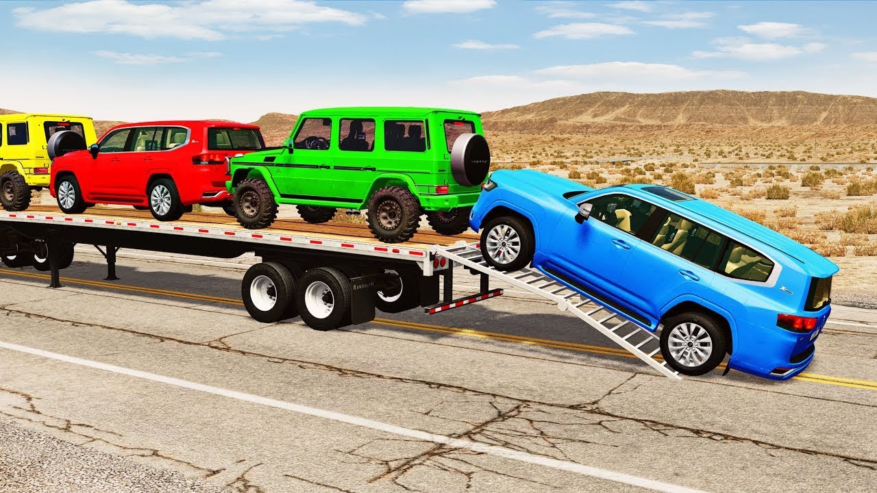 Flatbed Truck Mcqueen  15+Min | Transportation with Truck - Pothole vs Car #513 - BeamNG.Drive