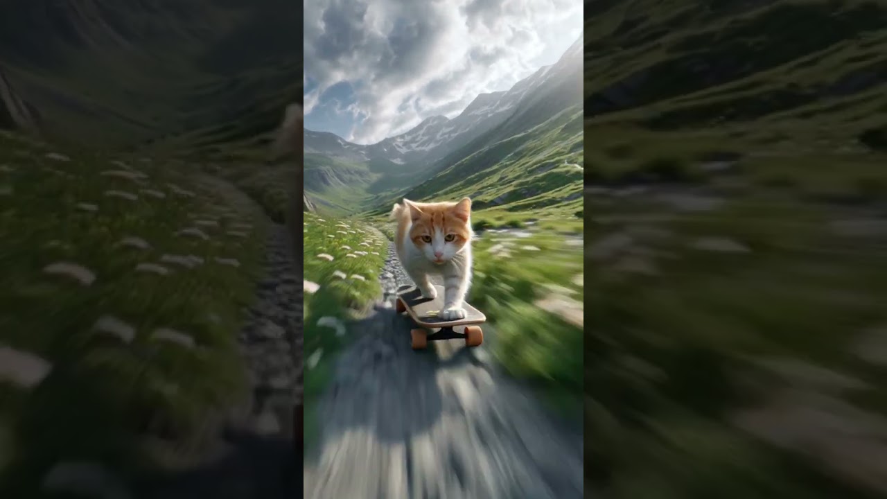 😺 cat racing downhill on steady #skateboard. #alpineclimbing #mountainsports #mountainsummit
