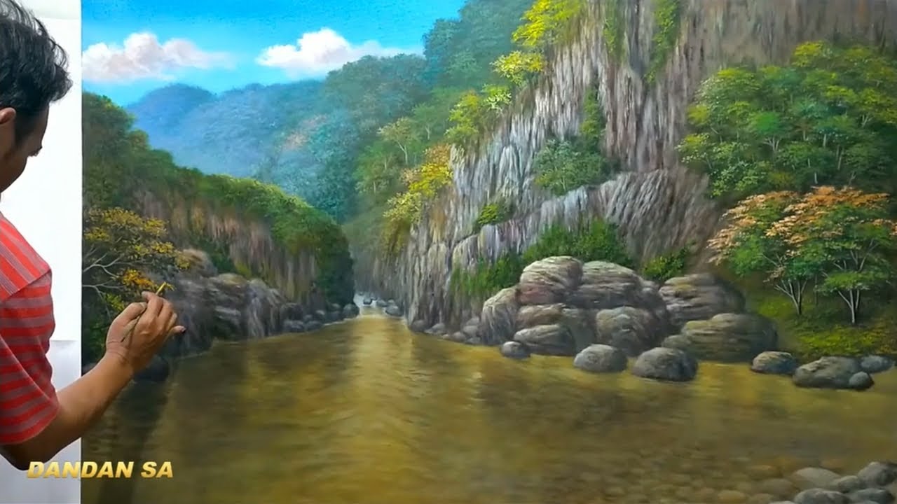 CARA MENGGAMBAR - MELUKIS SUNGAI DAN TEBING / HOW TO DRAW RIVER AND CLIFF BY DANDAN SA, Tutorial 63