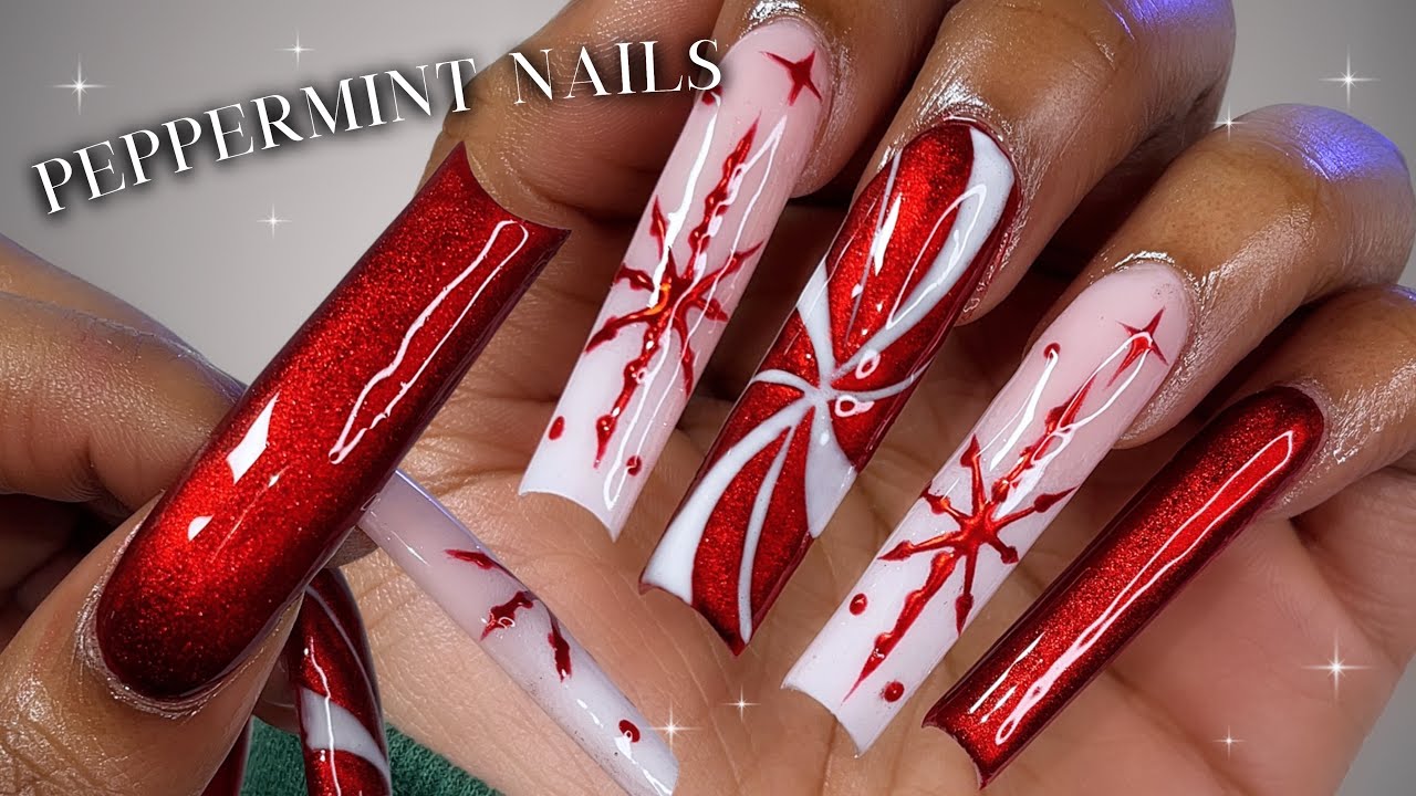 Cute Peppermint GelX Nails❤️❄️ how to do gel x nails with builder gel ✨Red christmas nails