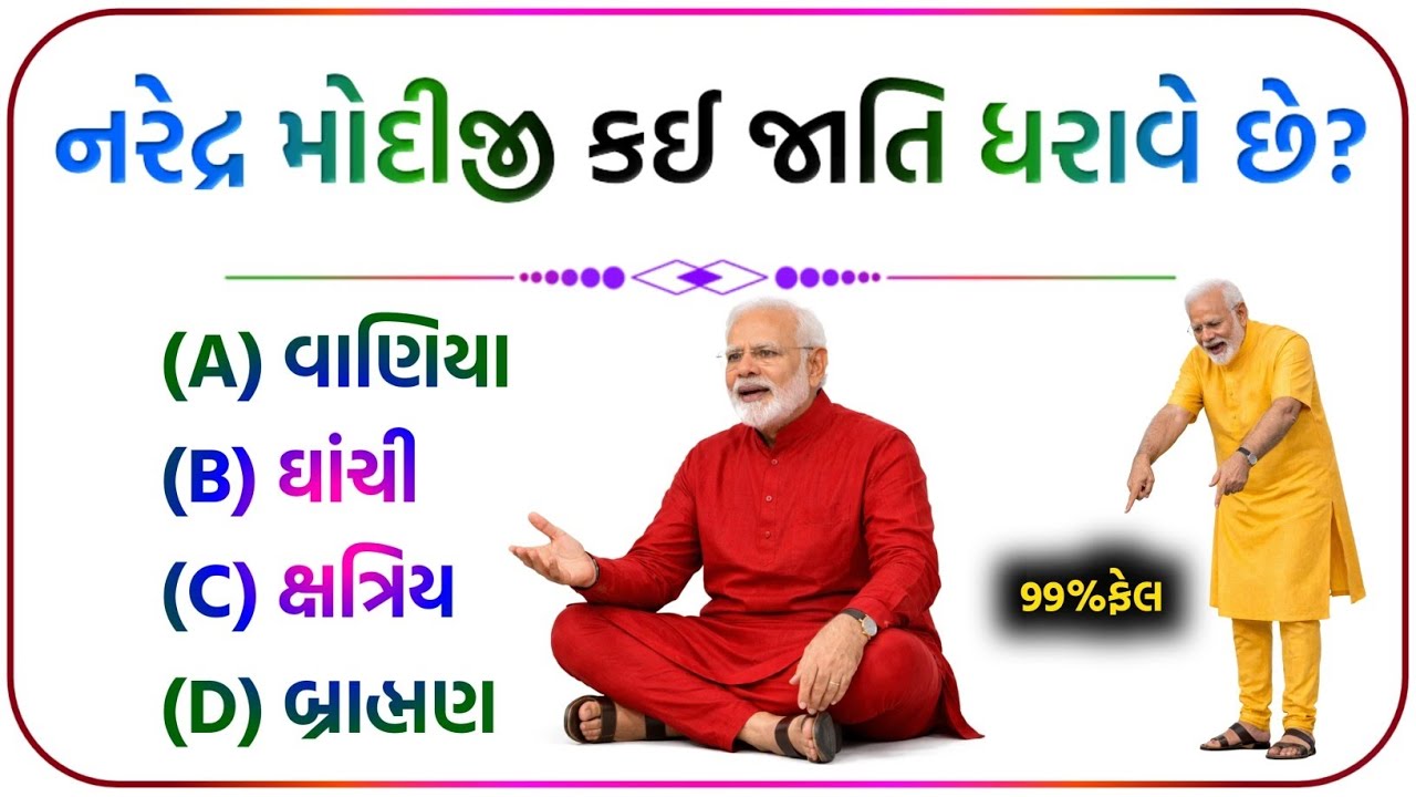નરેદ્ર મોદીજી કઈ જાતિ ધરાવે છે? 🎓 / જનરલ નોલેજ કરંટ અફેર્સ / gk in gujarati #quiz #gkgujarat