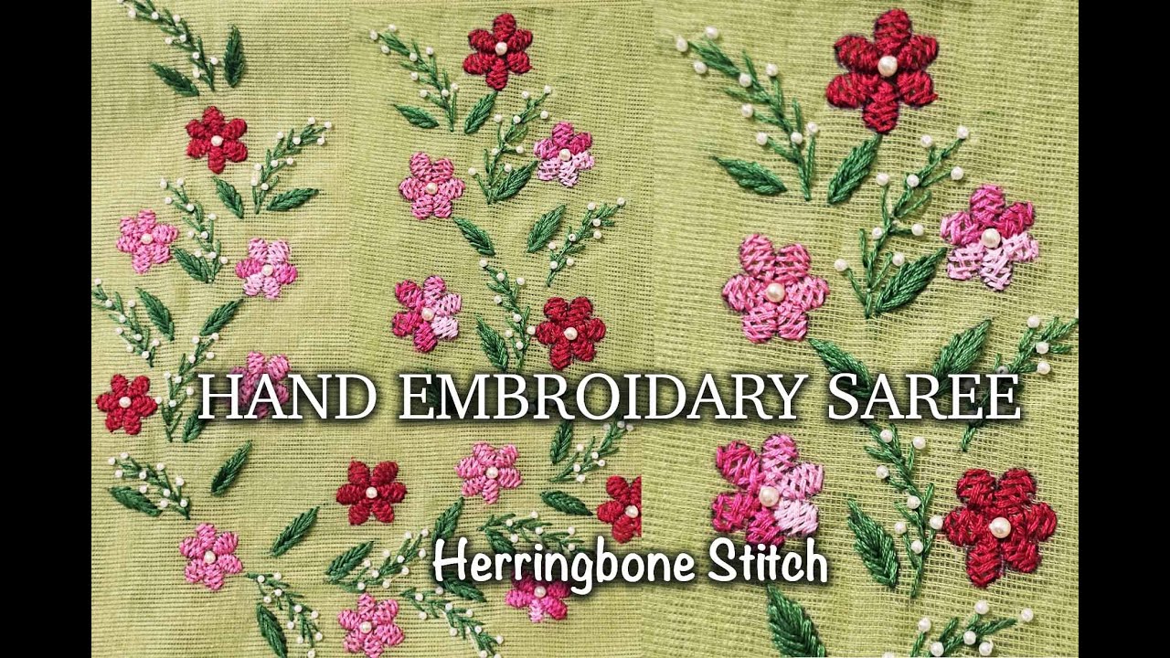 HERRINGBONE  StemStitch Daily Wear Saree With Beautiful Hand Embroidary Design #trending #embroidary
