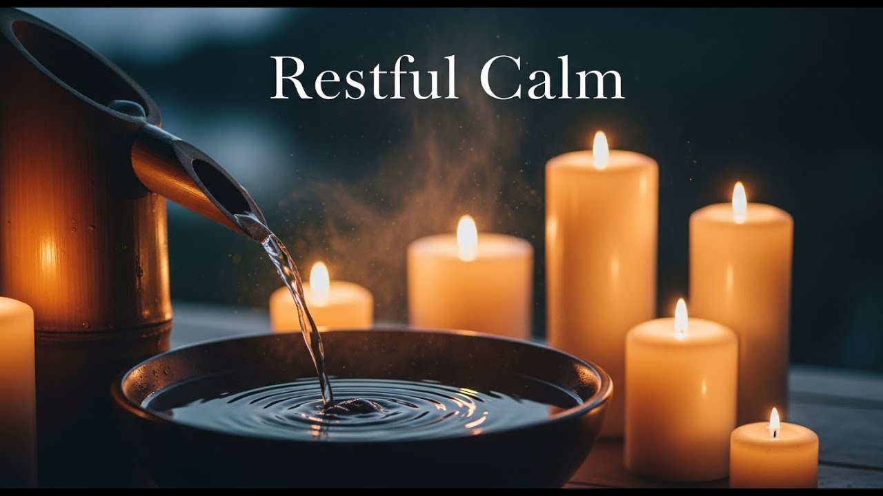 Soothing Zen Candle Flow Bamboo Fountain and Water Glow for Relaxation Meditation Sleep Tranquility