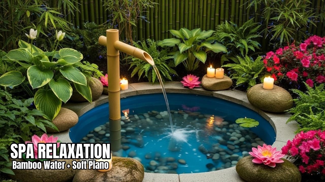 Spa Relaxation Soundscape: Bamboo Water + Soft Piano for Stress Relief • Live Soundscape