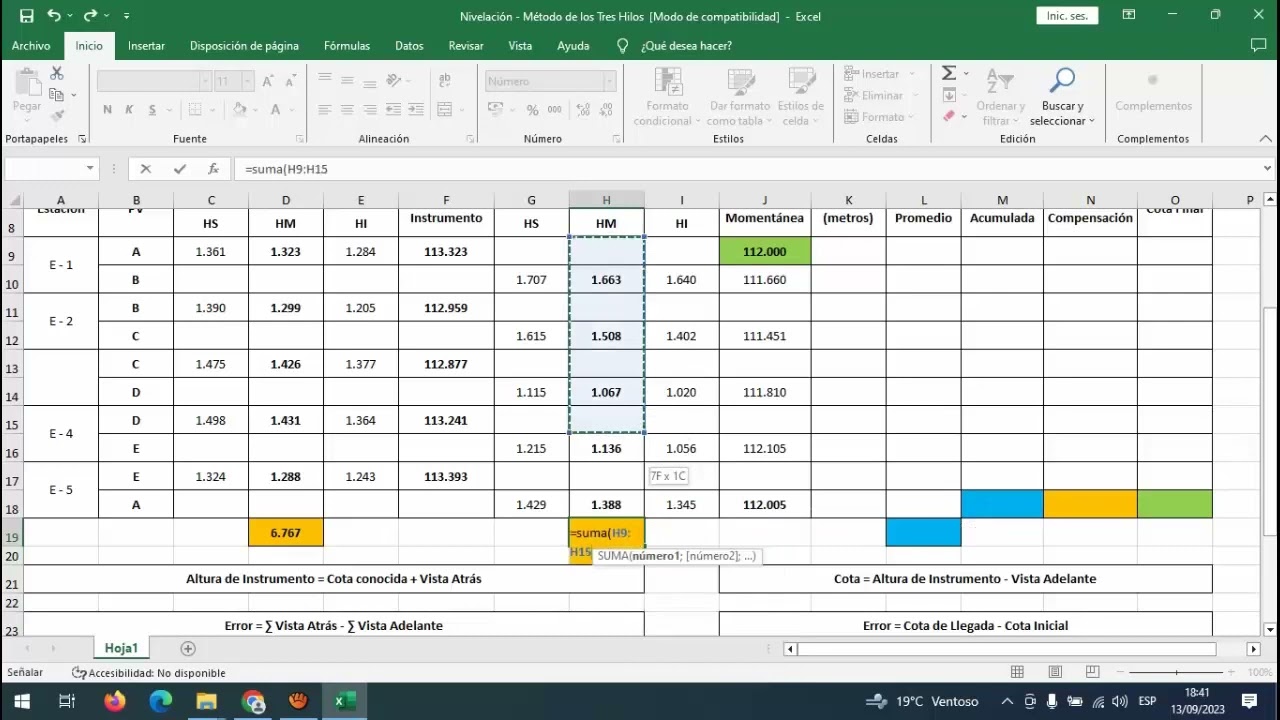 Nivelación Simple Cerrada - Método de los Tres Hilos (Proceso de cálculos)