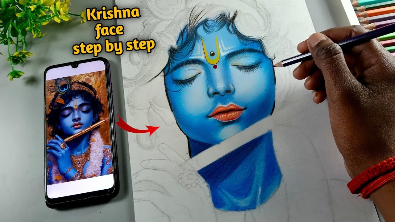 Krishna Drawing  Step By Step | How To Draw Lord krishna | Easy Krishna Drawing 😍