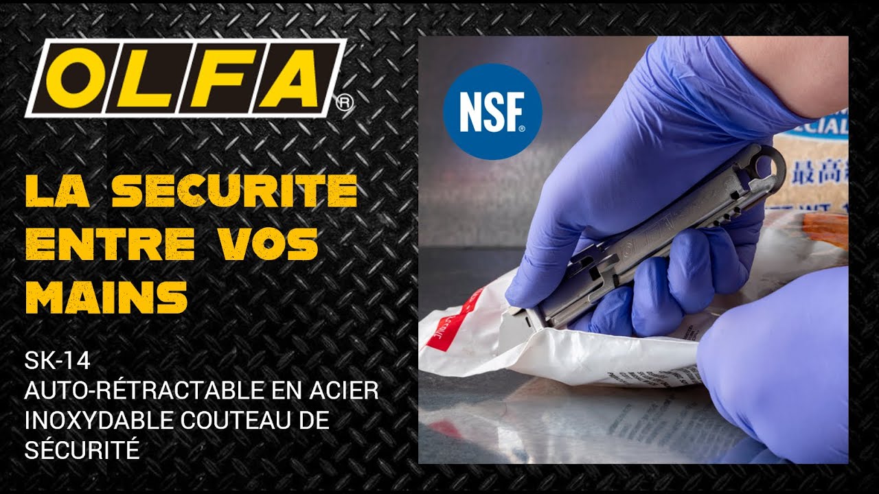 OLFA SK-14 Semi-Automatic Stainless Steel Self-Retracting Safety Knife Product Highlights (FRENCH)