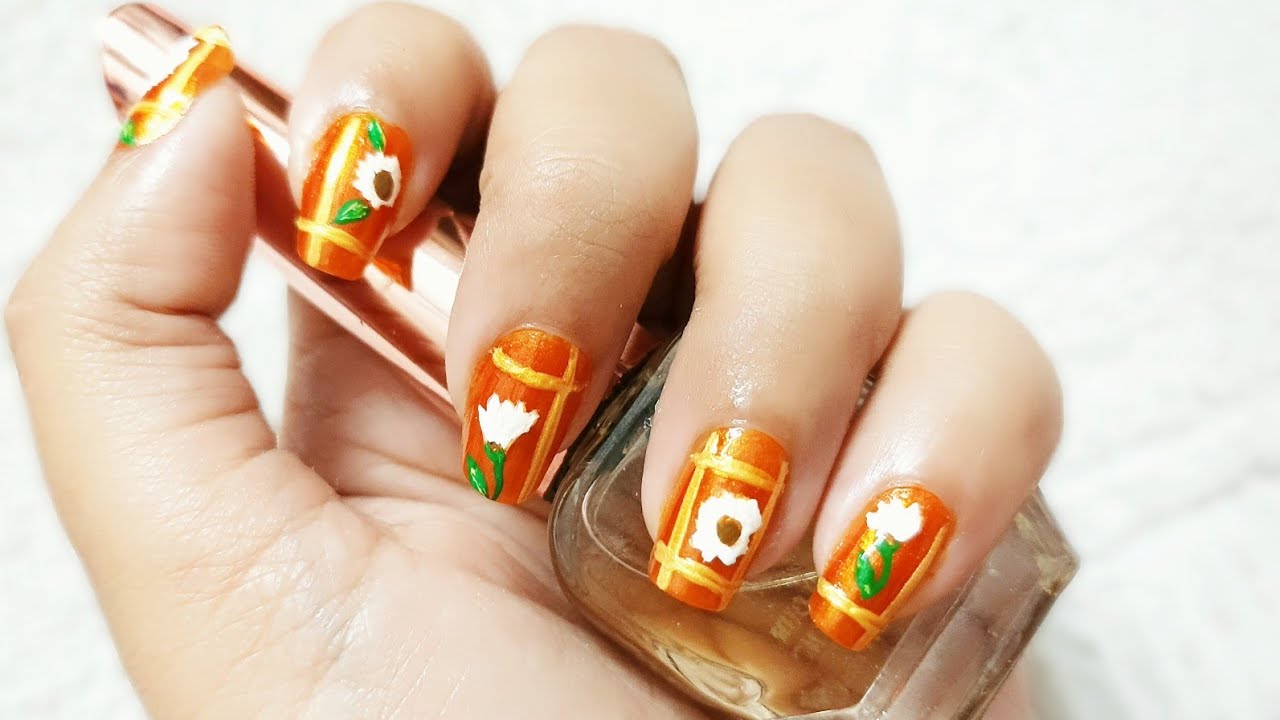 Sunset Garden : Easy Floral Nails for Beginners (Step-by-Step) 🧡✨🌸