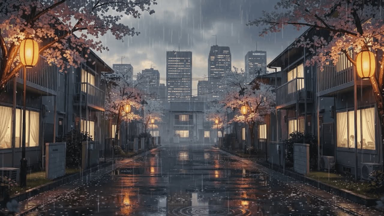 Cozy Japan Balcony at Night ☔ Lofi Rain Ambience for Studying and Sleeping