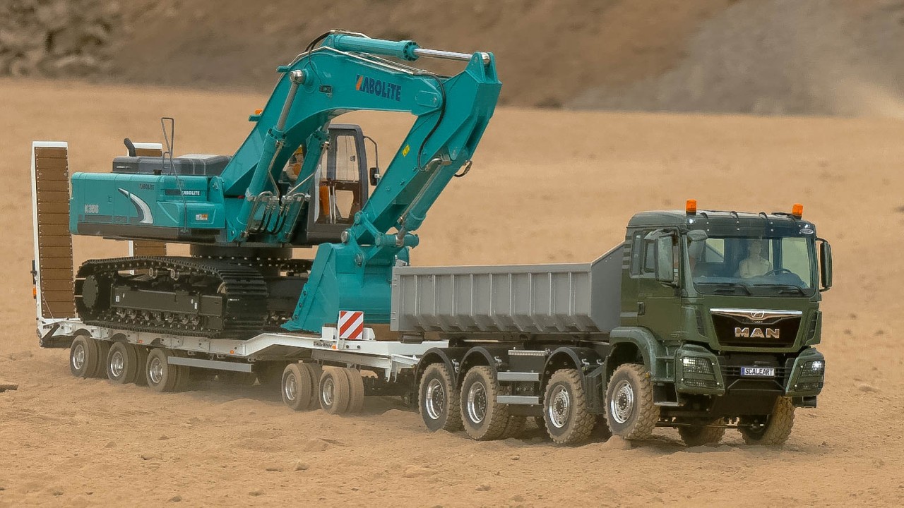 SCALEART RC MODEL TRUCKS MAN, AROCS, RC DOZER LESU 636 LIEBHERR, RC EXCAVATOR KABOLITE K350!!