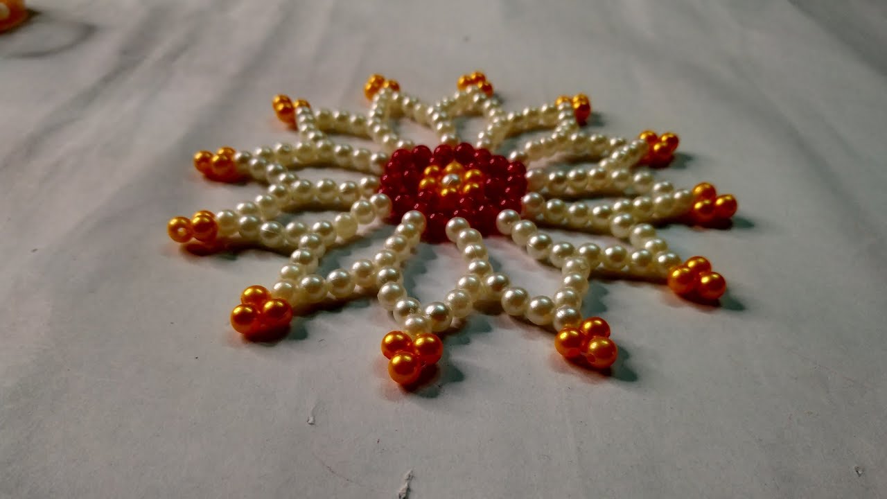 Beads Craft Ideas || Moti Flower || Beaded  Decoration flower || Beads Rangoli  Design||Diy craft