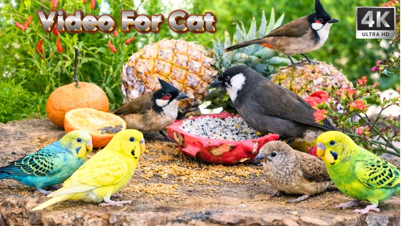 Cat TV for Cats to Watch 😺 The Colorful Bird Feast Show | 3HOURS 4K-HDR