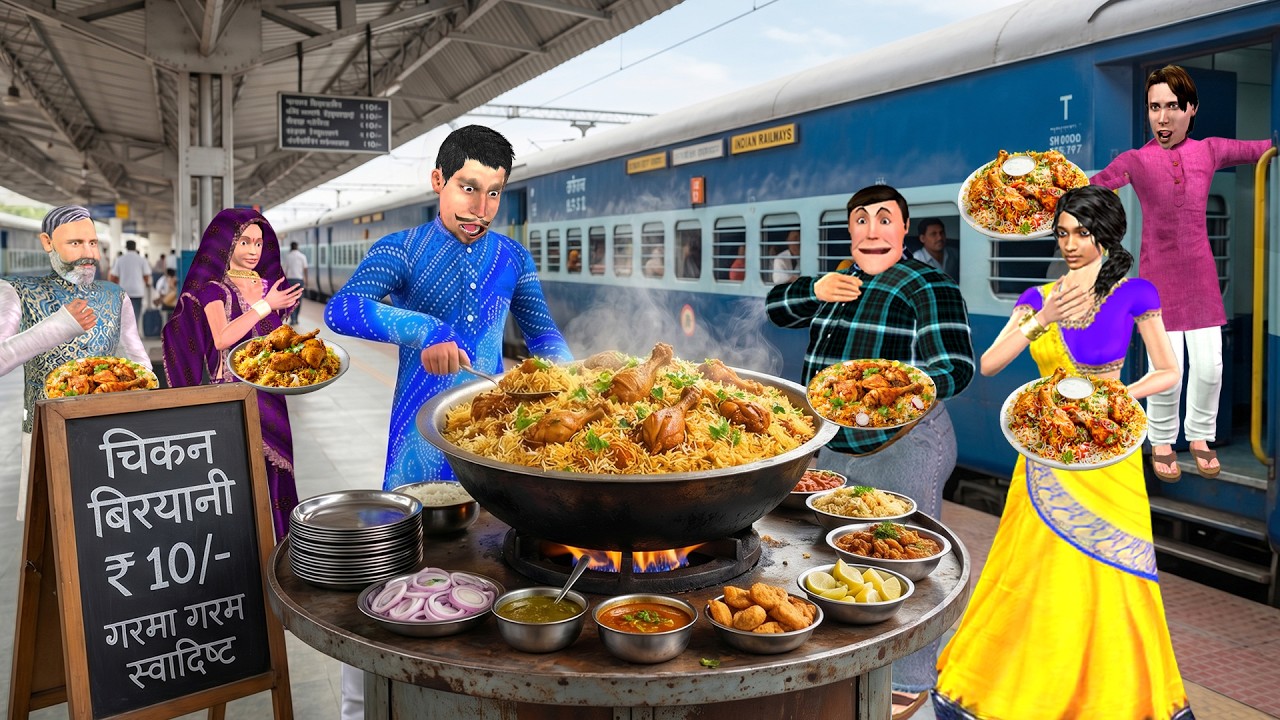 10 रुपये की बिरयानी | 10rs Chicken Biryani at Railway Station | Hindi Kahaniya