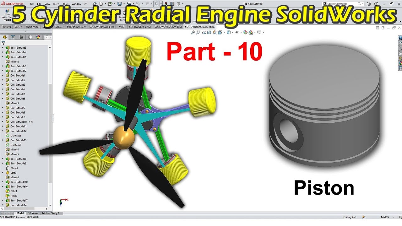 Part - 10 | 5 Cylinder Radial Engine In SolidWorks Tutorial In Hindi Urdu 