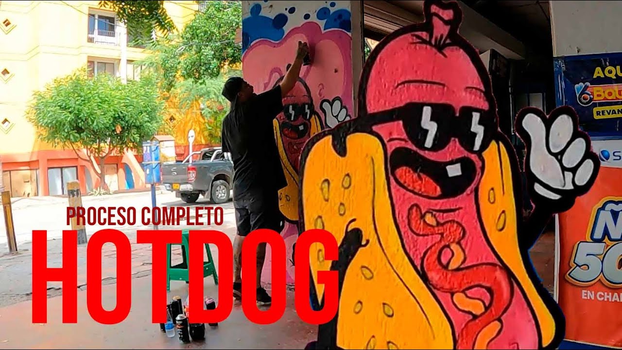 HOTDOG GRAFFITI CARTOON, Proceso completo en el RODADERO SANTA MARTA Colombia. ASMR Sonido Ambiente.
